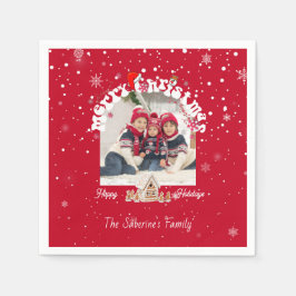 Modern Red Curved Graffiti Merry Christmas Photos  スタンダードカクテルナプキン