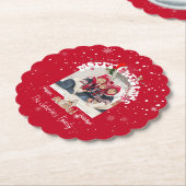 Modern Red Curved Graffiti Merry Christmas Photos  ペーパーコースター (アングル)