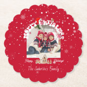 Modern Red Curved Graffiti Merry Christmas Photos  ペーパーコースター (正面)