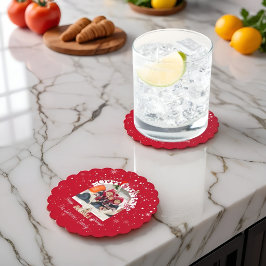 Modern Red Curved Graffiti Merry Christmas Photos  ペーパーコースター