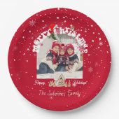 Modern Red Curved Graffiti Merry Christmas Photos  ペーパープレート (正面)