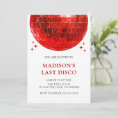 Modern Red Disco Ball Last Disco Bridal Shower 招待状 (スタンド正面)