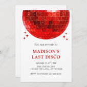 Modern Red Disco Ball Last Disco Bridal Shower 招待状 (正面/裏面)