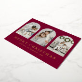 Modern Red Elegant Arch Photo Collage Christmas 箔シーズンカード (回転した状態)