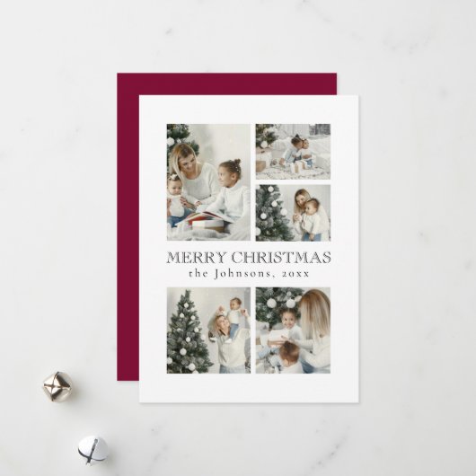 Modern Red Elegant Typography Photo Christmas シーズンカード (正面/裏面インサイチュ)