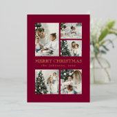 Modern Red Elegant Typography Photo Christmas 箔シーズンカード (立ち正面)