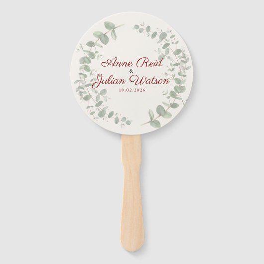 Modern Red eucalyptus leaves Program Hand Fan ハンドファン (正面)
