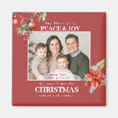 Modern Red Family Photo Christmas マグネット (正面)