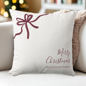 Modern Red Festive Bow Script Merry Christmas クッション
