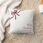 Modern Red Festive Bow Script Merry Christmas クッション (ブランケット)