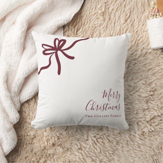 Modern Red Festive Bow Script Merry Christmas クッション (ブランケット)