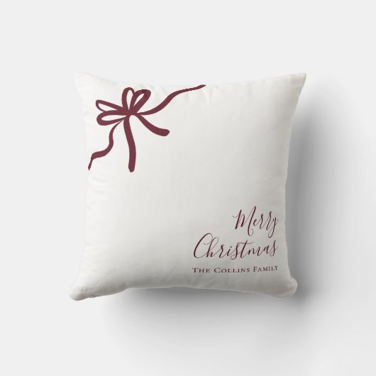 Modern Red Festive Bow Script Merry Christmas クッション (裏面)