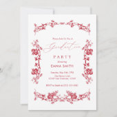 Modern Red Floral Graduation Photo Announcement 招待状 (正面)