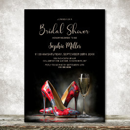 Modern Red Floral Stiletto Shoes Bridal Shower 招待状