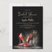 Modern Red Floral Stiletto Shoes Bridal Shower 招待状 (正面)