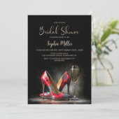 Modern Red Floral Stiletto Shoes Bridal Shower 招待状 (スタンド正面)