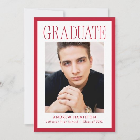 Modern Red Frame 2 Photo Graduation 案内状 (正面)