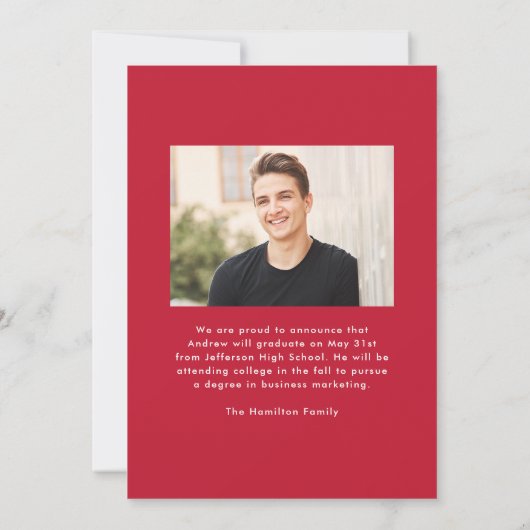 Modern Red Frame 2 Photo Graduation 案内状 (裏面)