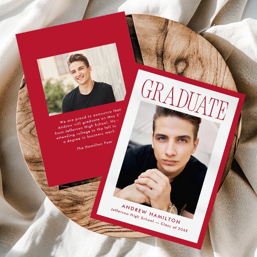 Modern Red Frame 2 Photo Graduation 案内状