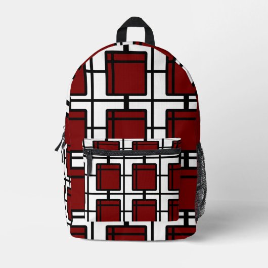 Modern Red Geometric Art Backpack | Top-Selling  プリントバックパック (正面)
