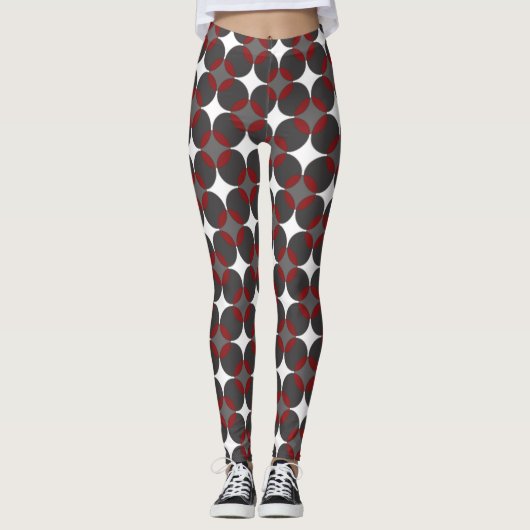 Modern Red Geometric Circle Leggings レギンス (正面)
