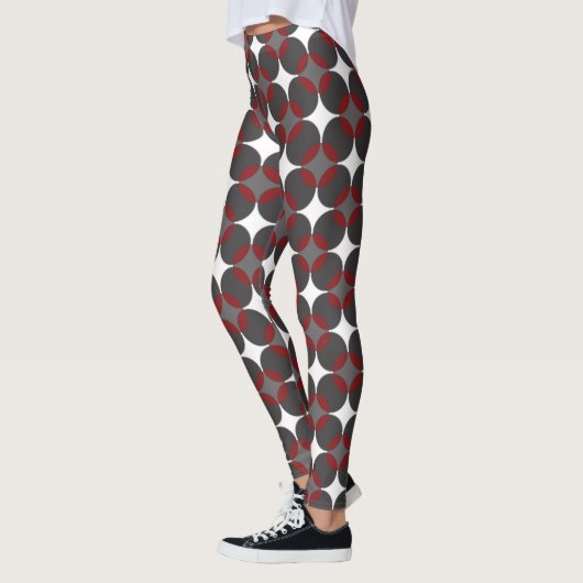 Modern Red Geometric Circle Leggings レギンス (左)