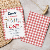 Modern Red Gingham Ofishally One 1st Birthday 招待状