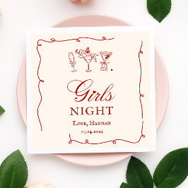 Modern Red Girls Night Dinner Party スタンダードカクテルナプキン