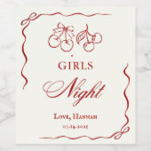 Modern Red Girls Night Dinner Party ワインラベル (シングルラベル)