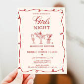 Modern Red Girls Night Dinner Party  Invitation 招待状