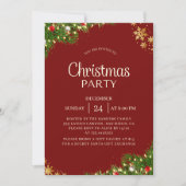 Modern Red & Gold Christmas Party Invite 招待状 (正面)