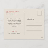 Modern Red & Gold Script Family Photo Christmas シーズンポストカード (裏面)