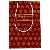 Modern Red Gold Snowflakes Christmas Gift Bag ミディアムペーパーバッグ (正面)