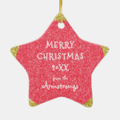 Modern Red Gold Stars Photo Christmas Trendy セラミックオーナメント (裏面)