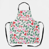 Modern Red & Green Christmas Floral Pattern エプロン (正面)