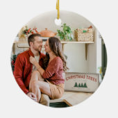 Modern Red & Green Christmas Floral Pattern セラミックオーナメント (裏面)