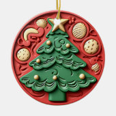 Modern Red Green Christmas Tree Ornament セラミックオーナメント (正面)
