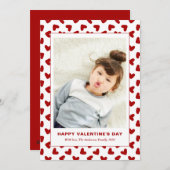 Modern Red Hearts Pattern One Photo Valentines Day シーズンカード (正面/裏面)