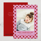 Modern Red Hearts Pattern One Photo Valentines Day シーズンカード (正面/裏面)