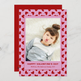 Modern Red Hearts Pattern One Photo Valentines Day シーズンカード