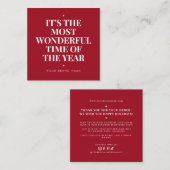 Modern red holiday business thank you  スクエア名刺 (正面/裏面)