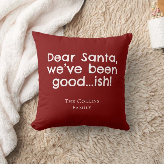 Modern Red Humor Santa Personalized Fun Christmas クッション (ブランケット)