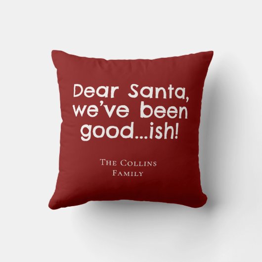 Modern Red Humor Santa Personalized Fun Christmas クッション (裏面)