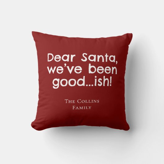 Modern Red Humor Santa Personalized Fun Christmas クッション (正面)