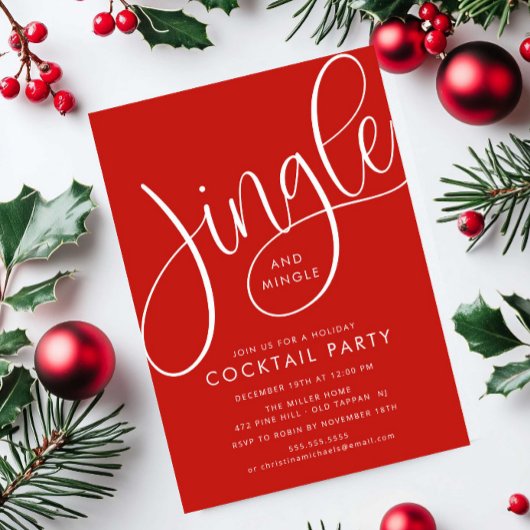 Modern Red “Jingle and Mingle” Holiday 招待状