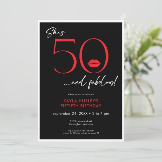 Modern Red Lips Fifty Fabulous Birthday 招待状 (スタンド正面)