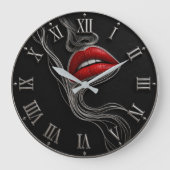 Modern Red Lips Minimalist Black & White Wall Art ラージ壁時計 (正面)