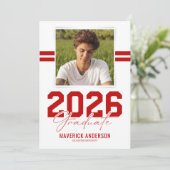 Modern Red Masculine Photo Graduation 案内状 (スタンド正面)