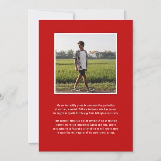 Modern Red Masculine Photo Graduation 案内状 (裏面)
