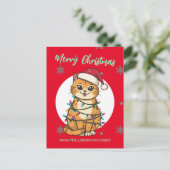 Modern red merry cat snowflake Christmas kitten ポストカード (スタンド正面)